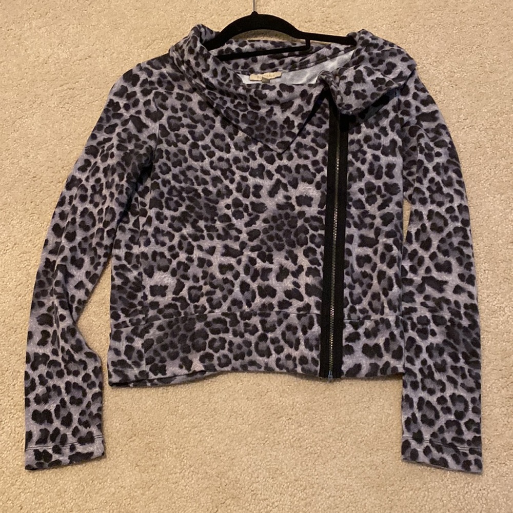 Bourdeax for Anthropologie Grey leopard cotton zip jacket
